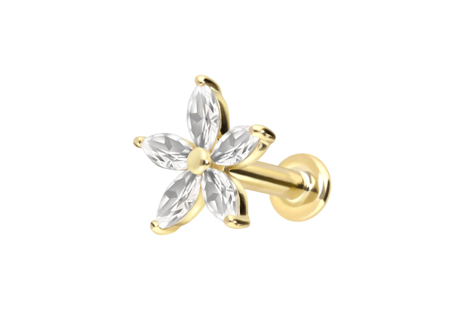 14 Karat Gold Labret Piercing mit Innengewinde MOISSANIT-BLUME